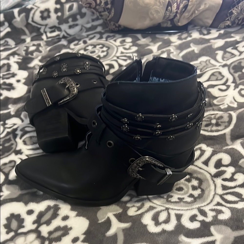 Black Ankle Boots with Buckle Detail